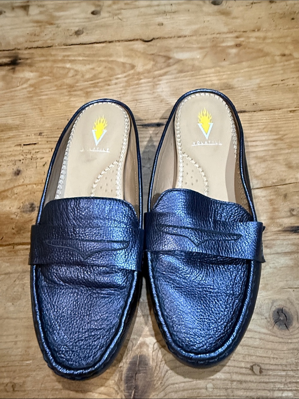 Volatile Black Leather Mule Clogs